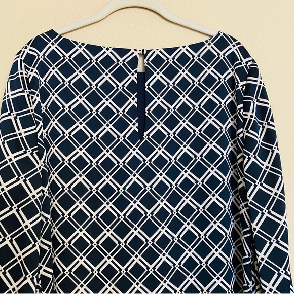 Banana Republic Dress Navy Blue Geometric Print Shift Size 10 - Picture 9 of 14